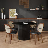 Tovas/Orias 5pc Dining Set - Black Round Table with Walnut Chair