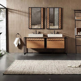 Wooden Marble Basin Double Bathroom Vanity