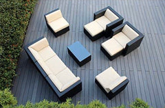 Ohana 10-Piece Outdoor Patio Furniture Sectional Conversation Set, Black Wicker with Beige Cushions - No Assembly with Free Patio Cover