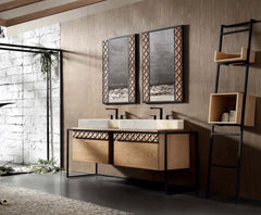 Wooden Marble Basin Double Bathroom Vanity