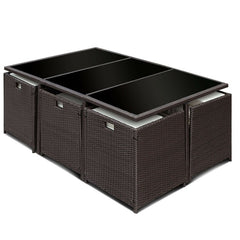 11 Pcs Wicker Rattan Patio Outdoor Dinning Cushion Seat Tables and Chairs High Quality Garden Furniture HW52190+