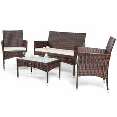 Costway 4PCS Outdoor Patio PE Rattan Wicker Table Shelf Sofa Furniture Set With Cushion