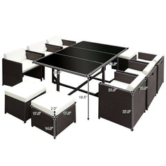 11 Pcs Wicker Rattan Patio Outdoor Dinning Cushion Seat Tables and Chairs High Quality Garden Furniture HW52190+