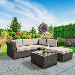 4 pcs Wicker Cushioned 5 Seat Sofa Furniture Set Outdoor Furniture Sofa Ottoman Table Cushion for seat Back cushion HW55978+