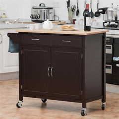 Modern Rolling Kitchen Cart Island with Wooden Top