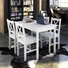 White Wooden Table with 4 Wooden Chairs Furniture Set