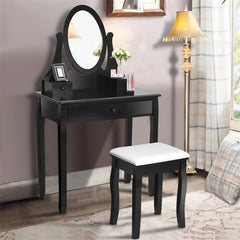 COSTWAY Vanity Wooden Makeup Dressing Table Stool Set HW55560