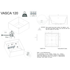 VASCA Stone Solid Surface Freestanding Bathtub Square Shape Corian Tub