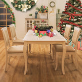 Furgle Set of 5Pcs Christmas Wood Nature Tabel&Chair Dinning Table and Chair Set with Fabric Seat Rubber Wood Kitchen Furniture