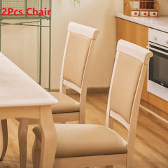 Furgle Set of 5Pcs Christmas Wood Nature Tabel&Chair Dinning Table and Chair Set with Fabric Seat Rubber Wood Kitchen Furniture