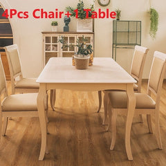 Furgle Set of 5Pcs Christmas Wood Nature Tabel&Chair Dinning Table and Chair Set with Fabric Seat Rubber Wood Kitchen Furniture