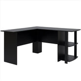 High Quality FCH L-Shaped Wood Right-angle Computer Desk with Two-layer Bookshelves Black Computer Desk