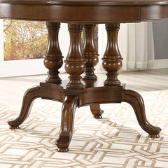 Wooden Round Dining Table w/ Leather Chairs