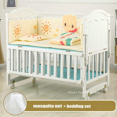 Multifunctional Wood Infant Crib, can Combine With Adult Bed, 106*64*98cm, can Extend to 150cm Length, White Baby Crib