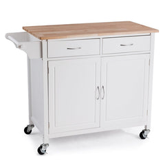 Modern Rolling Kitchen Cart Island with Wooden Top