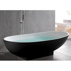 Pazzo Stone Solid Surface Freestanding Bathtub External Black Inside White Oval Corian Soaking Tub