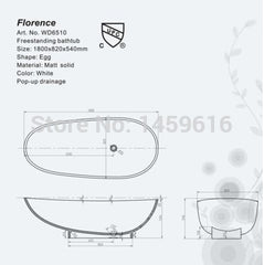 Pazzo Stone Solid Surface Freestanding Bathtub External Black Inside White Oval Corian Soaking Tub