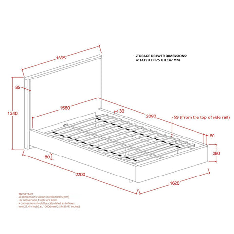 Andover 60" Queen Platform Bed with Drawer