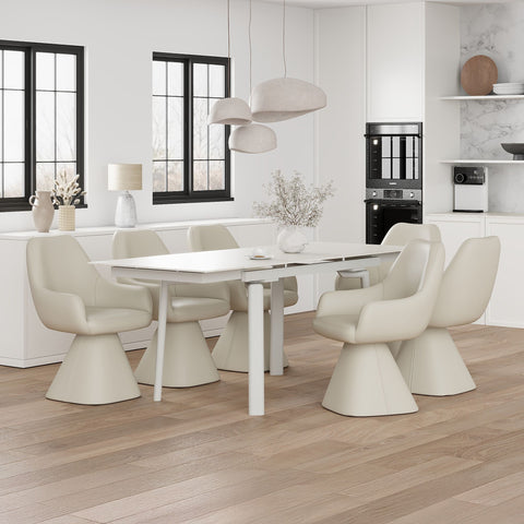 Bellaro/Caprese 7pc Dining Set - Travertine Table with Beige Chair
