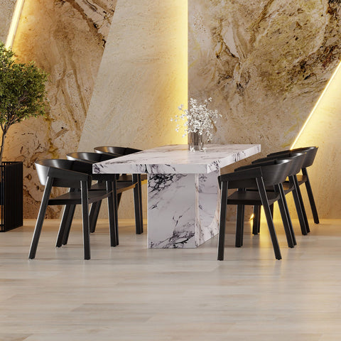 Aurelia/Mateo 7pc Dining Set - Bulgari White Table with Black Chair