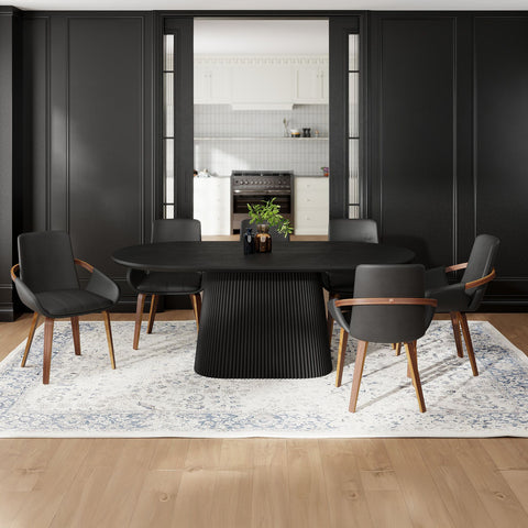 Tovas/Caspian 7pc Dining Set - Black Oval Table with Black Chair