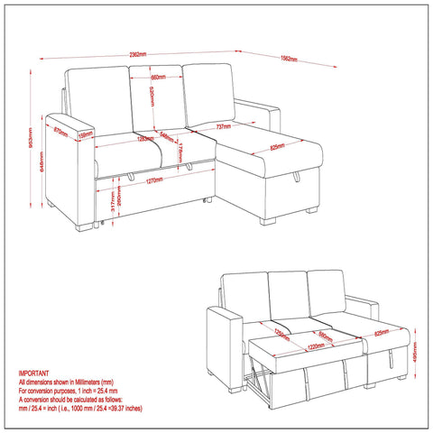 Alfonso 93.25" Sofa w/Bed & Storage