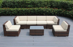 Ohana 7-Piece Outdoor Patio Furniture Sectional Conversation Set, Mixed Brown Wicker with Beige Cushions - No Assembly with Free Patio Cover