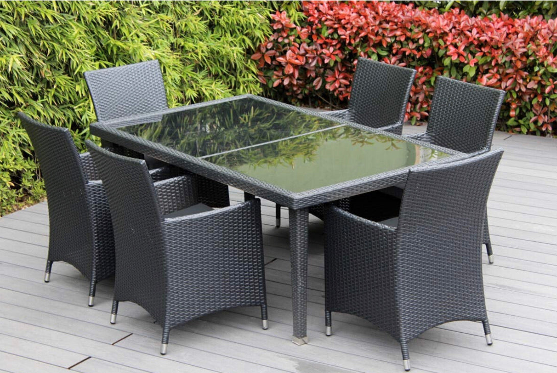 Ohana Collection pn7005-6gr Ohana Wicker Furniture Outdoor Dining Set with Free Patio Cover (Gray)