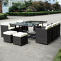 11 Pcs Wicker Rattan Patio Outdoor Dinning Cushion Seat Tables and Chairs High Quality Garden Furniture HW52190+