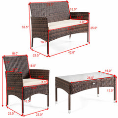 Costway 4PCS Outdoor Patio PE Rattan Wicker Table Shelf Sofa Furniture Set With Cushion