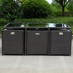 11 Pcs Wicker Rattan Patio Outdoor Dinning Cushion Seat Tables and Chairs High Quality Garden Furniture HW52190+