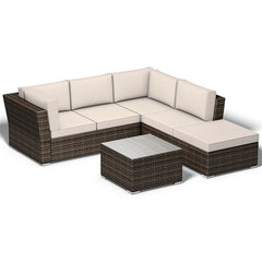 4 pcs Wicker Cushioned 5 Seat Sofa Furniture Set Outdoor Furniture Sofa Ottoman Table Cushion for seat Back cushion HW55978+