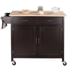 Modern Rolling Kitchen Cart Island with Wooden Top