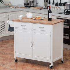 Modern Rolling Kitchen Cart Island with Wooden Top