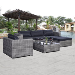 Costway 6pc Patio Sofa Furniture Set Pe Rattan Couch Outdoor Cushioned Gray