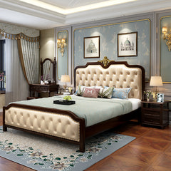 Solid wood bed American Country Oak Leather soft 1.8m Master Bed