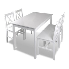 White Wooden Table with 4 Wooden Chairs Furniture Set