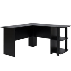 High Quality FCH L-Shaped Wood Right-angle Computer Desk with Two-layer Bookshelves Black Computer Desk