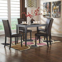 Furgle 5Pcs Dinning Table/Chair Set with Oak Wood Dining Room Table and Set of 4 Leather Dining Chairs Brown for Home Furniture