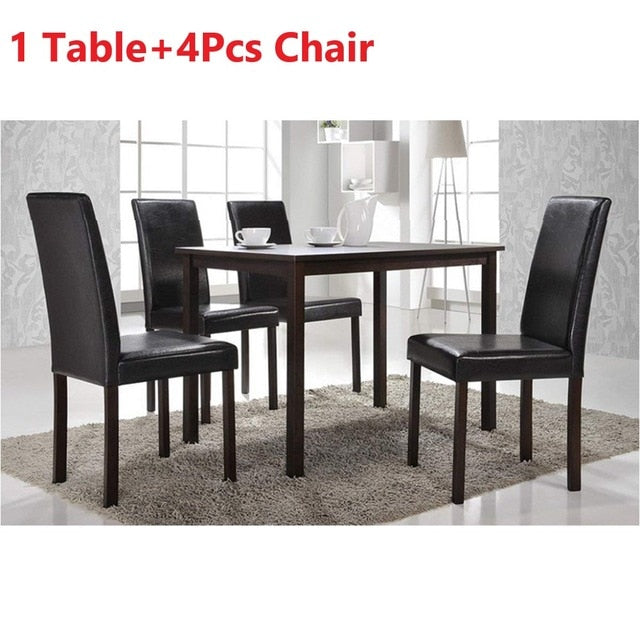 Furgle 5Pcs Dinning Table/Chair Set with Oak Wood Dining Room Table and Set of 4 Leather Dining Chairs Brown for Home Furniture