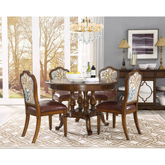 Wooden Round Dining Table w/ Leather Chairs