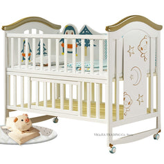 Larger Size Wood Baby Crib, can Convert to Elder Kids Bed, 124*68*105cm, Multifunctional Newborn Cot can Joint With Adult Bed