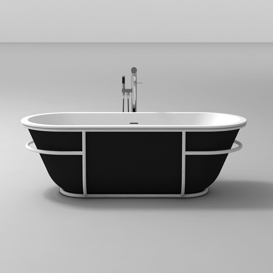 Solid Surface Resin Freestanding Bathtub Ovale Shape WIth Stainless Steel Bracks