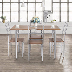 Goplus 5 Pieces Dining Table Set 1 Wooden Dining Table with 4 Dinig Chairs Metal Modern Kitchen Breakfast Furniture HW55389NA